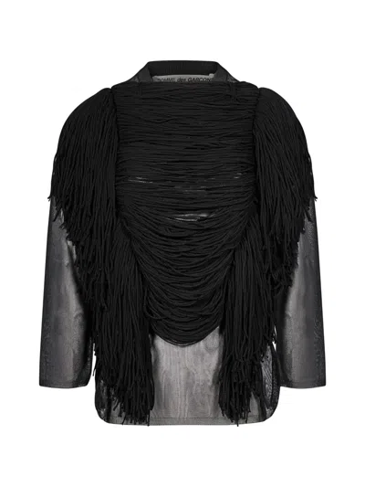Comme Des Garçons Fringe-trimmed Sweater In Black