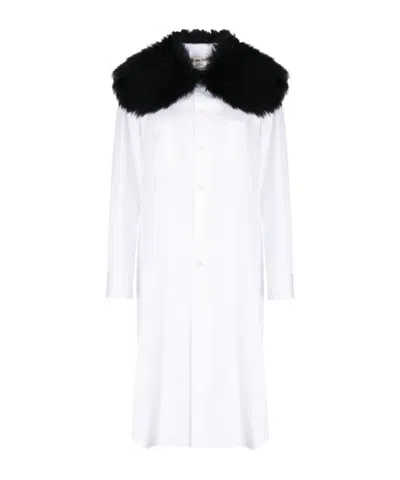 Comme Des Garçons Fur-collar Midi Shirtdress In White