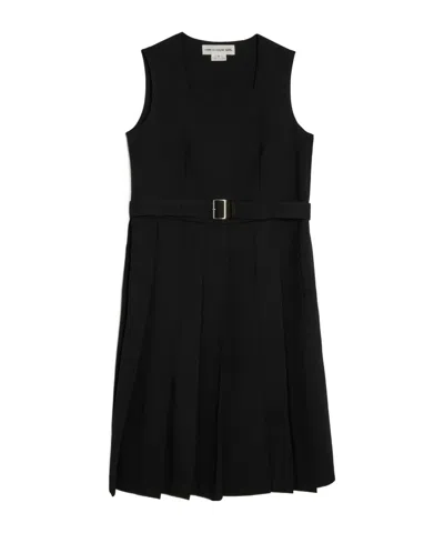 Comme Des Garçons Gabardine Belted Pleated Midi Dress In Black