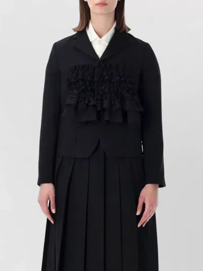 Comme Des Garçons Gabardine Jacket Ruffle Front Pockets Lapels In Black
