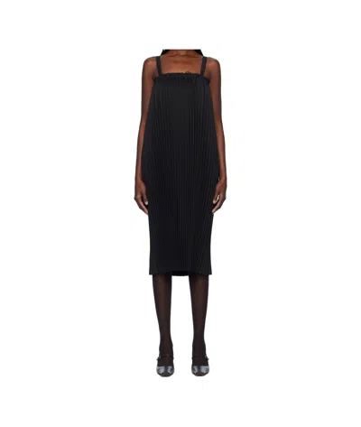 Comme Des Garçons Gabardine Midi Dress In Black