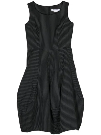Comme Des Garçons Gabardine Weave Pinstripe Pattern Boat Neck Dress In Black