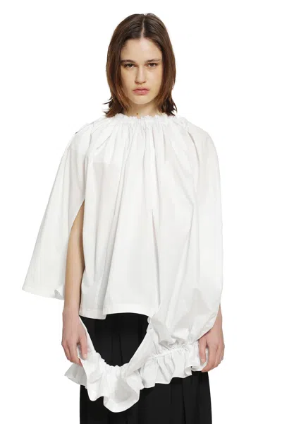 Comme Des Garçons Gathered Cotton Poplin Blouse In White