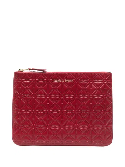 Comme Des Garçons Geometric-embossed Leather Wallet In Red