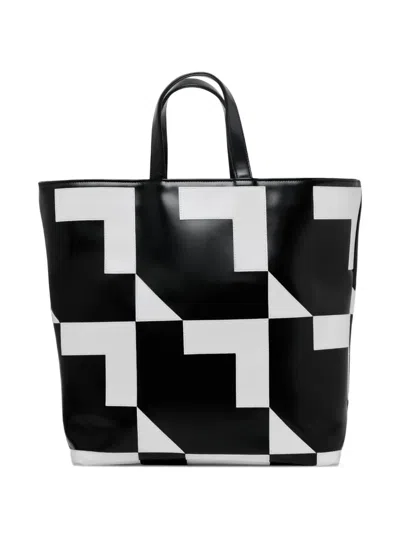 Comme Des Garçons Geometric Monochrome Tote In Multi