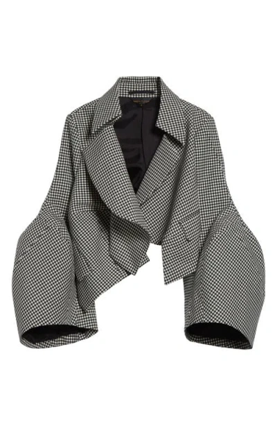 Comme Des Garçons Gingham Crop Wool Gabardine Jacket In Gray