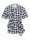 Comme Des Garçons Gingham-pattern Ruffle-detail T-shirt In White