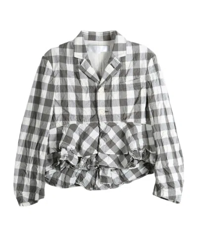 Comme Des Garçons Gingham-check Ruffled Jacket In Black