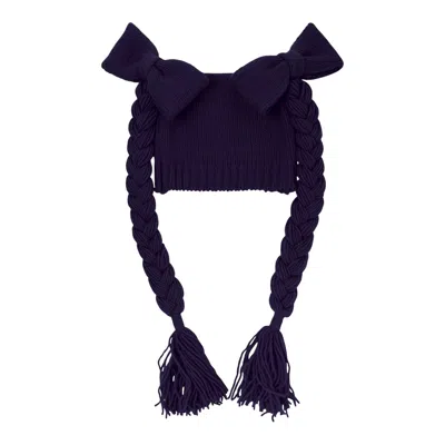 Comme Des Garcons Girl Big Bowknot Pony Tail Knit Cap In Blue