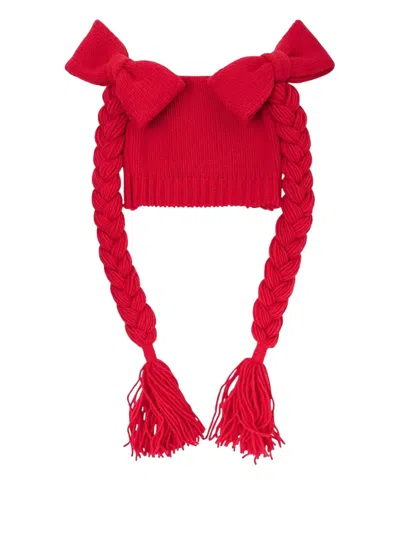 Comme Des Garcons Girl Bow-embellished Knitted Beanie In Red
