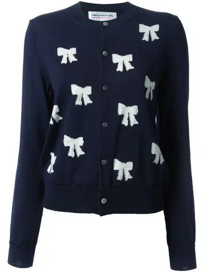 Comme Des Garcons Girl Bow Intarsia Cardigan In Blue