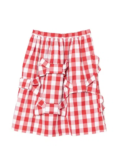 Comme Des Garcons Girl Bow-detail Gingham-pattern Midi Skirt In Red