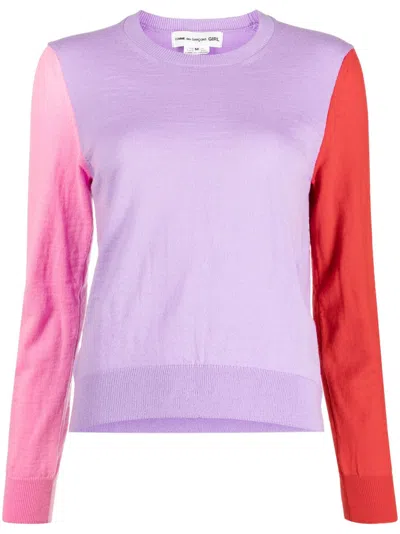 Comme Des Garcons Girl Colour-block Crew Neck Jumper In Pink