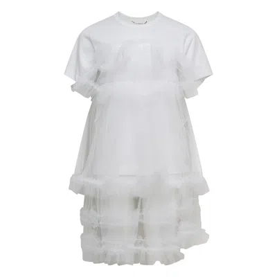 Comme Des Garcons Girl Cotton Jersey X Nylon Tulle Dress In White