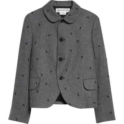 Comme Des Garcons Girl Comme Des Garçons Girl Embroidered Wool Blend Flannel Jacket In Gray