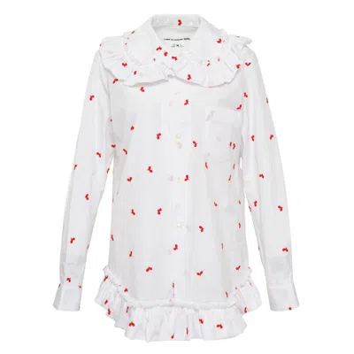 Comme Des Garcons Girl Embroidery Leaf Pattern Blouse In White