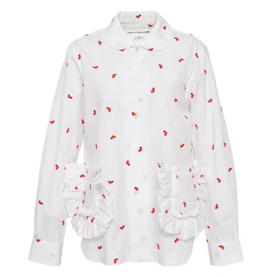 Comme Des Garcons Girl Embroidery Leaf Pattern Blouse In White