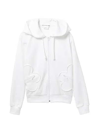 Comme Des Garcons Girl Floral Appliqué Zip-up Hoodie In White