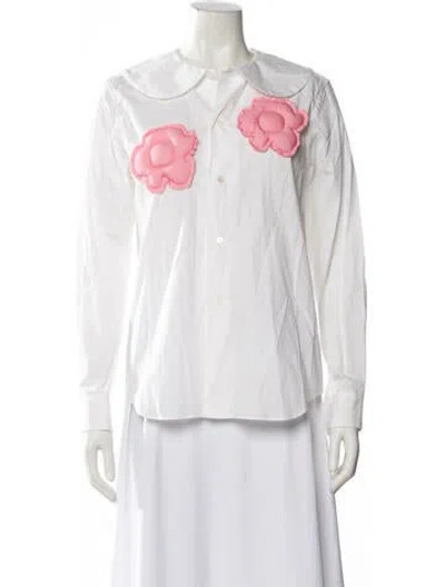 Pre-owned Comme Des Garçons Girl Floral Print Long Sleeve Blouse In White