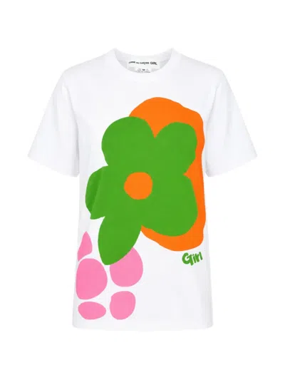 Comme Des Garcons Girl Floral-print T-shirt In White