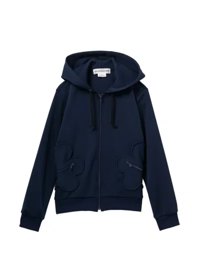 Comme Des Garcons Girl Flower Appliqué Zip Hoodie In Blue