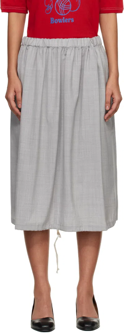 Comme Des Garcons Girl Gray Wool Tropical Colour Stripe Midi Skirt