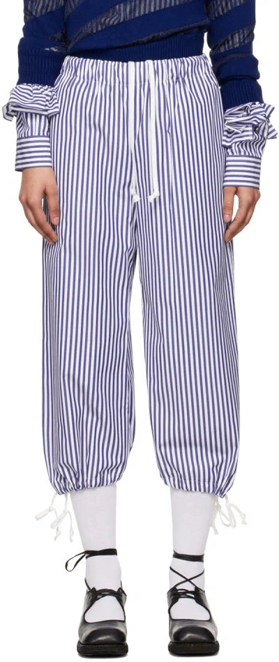Comme Des Garcons Girl Navy & White Striped Trousers In 2 Navy/white