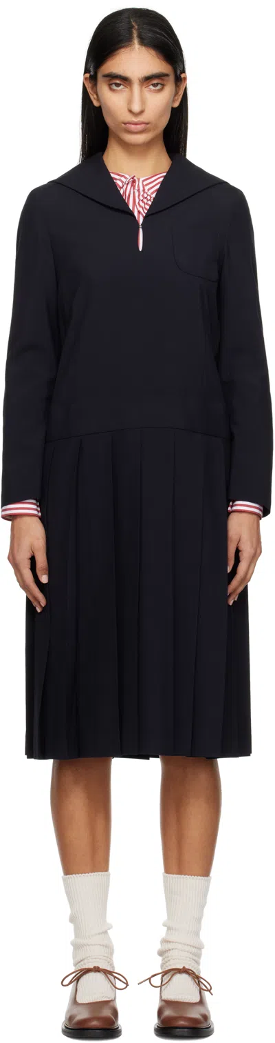 Comme Des Garcons Girl Navy Tropical Wool Sailor Midi Dress In 2 Navy