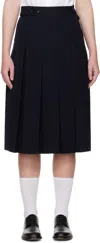 Comme Des Garcons Girl Navy Wool Pleated Waist Button Midi Skirt
