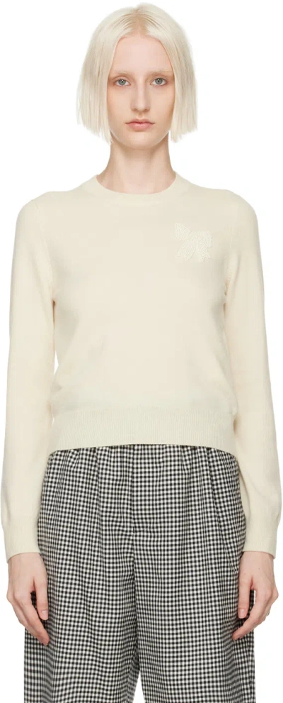 Comme Des Garcons Girl Off-white Beaded Bow Sweater In 3 Off-white