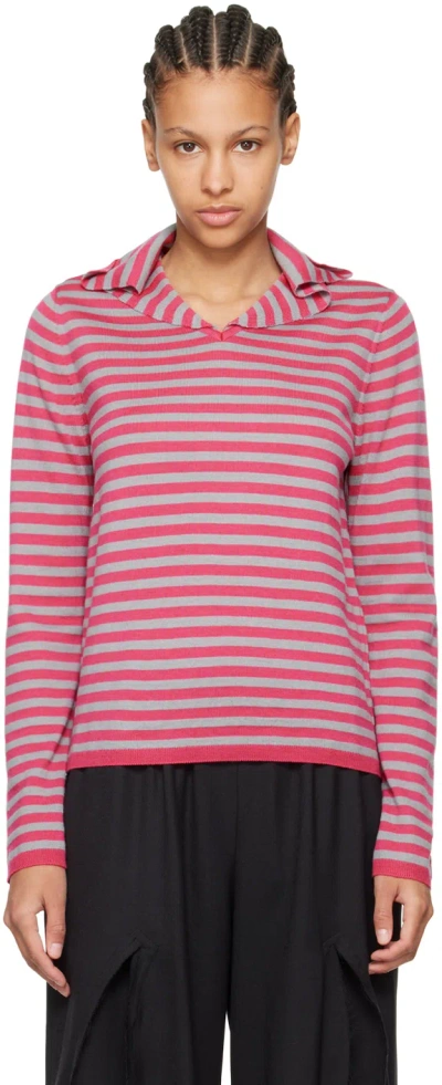 Comme Des Garcons Girl Pink & Grey Striped Jumper In 2 Pink/gray
