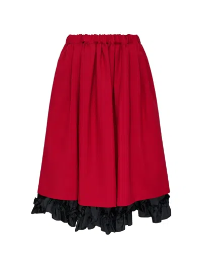 Comme Des Garcons Girl Pleated Ruffled Midi Skirt In Red