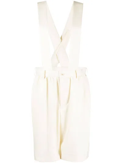 Comme Des Garcons Girl Pleated Wool Playsuit In Neutrals