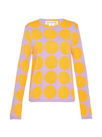 Comme Des Garcons Girl Polka-dot Intarsia-knit Sweater In Purple