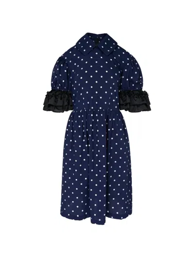 Comme Des Garcons Girl Polka-dot Ruffled Midi Dress In Blue