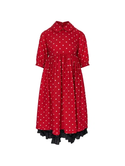 Comme Des Garcons Girl Polka-dot Ruffled Midi Dress In Red