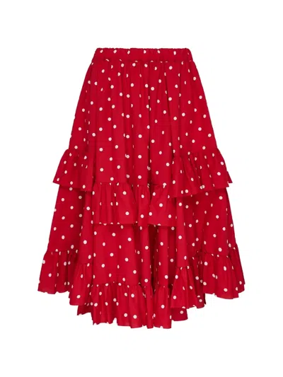 Comme Des Garcons Girl Polka-dot Ruffled Skirt In Red