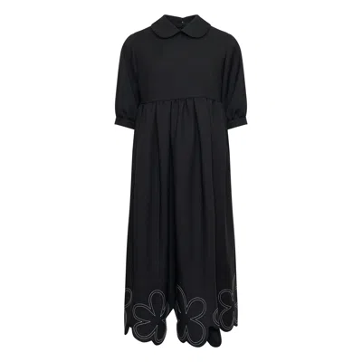 Comme Des Garcons Girl Flower-embroidered Scalloped Dress In Black