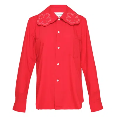 Comme Des Garcons Girl Flower-embroidered Scalloped-collar Shirt In Red