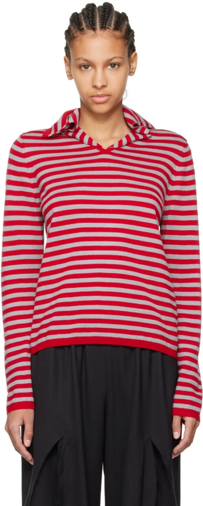 Comme Des Garcons Girl Red & Grey Striped Jumper In 1 Red/gray