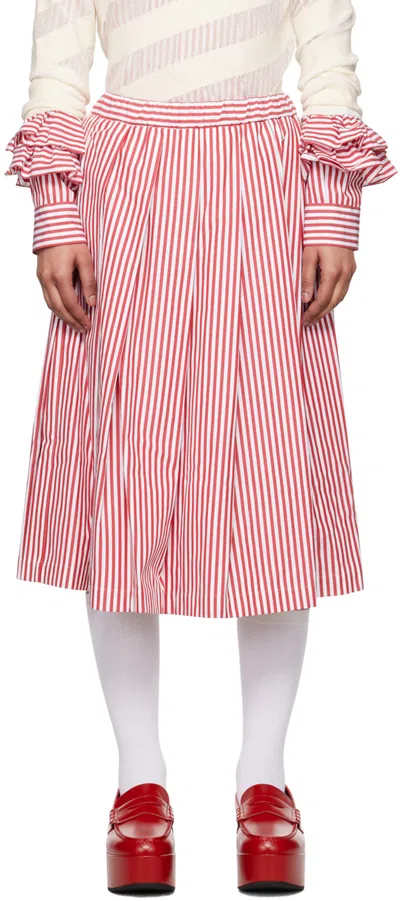 Comme Des Garcons Girl Red & White Striped Midi Skirt In 3 Red/white