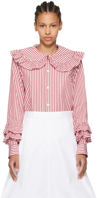 Comme Des Garcons Girl Striped Ruffled Shirt In 3 Red/white