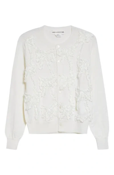 Comme Des Garcons Girl Comme Des Garçons Girl Ribbon Ruffle Wool Cardigan In White