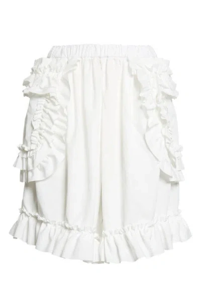 Comme Des Garcons Girl Comme Des Garçons Girl Ruffle Trim Broadcloth Bloomer Shorts In White