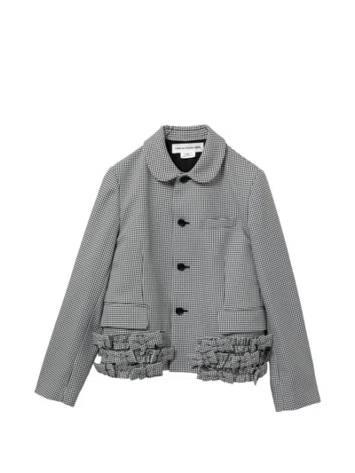 Comme Des Garcons Girl Ruffled Houndstooth Jacket In Brown