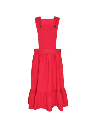 Comme Des Garcons Girl Ruffled Pinafore Midi Dress In Red