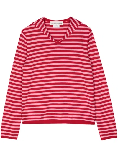 Comme Des Garcons Girl Sailor-collar Striped Knit Jumper In Red