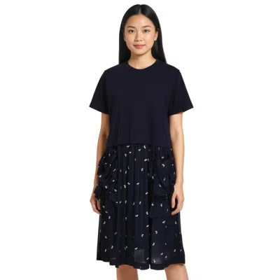 Comme Des Garcons Girl Side Frills Leaf Pattern Dress In Blue
