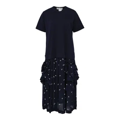 Comme Des Garcons Girl Side Frills Leaf Pattern Dress In Blue