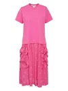 Comme Des Garcons Girl Side Frills Leaf Pattern Midi Dress In Pink